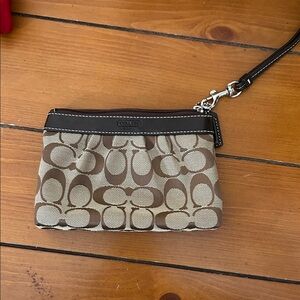 Coach Signature Brown and Tan Wristlet